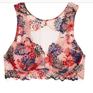 PINK  Floral Lace High Neck Bralette - PINK - VS
